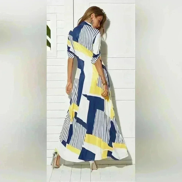 NWOT Sucrefas | Button Front Maxi Dress with Geomatric Print, Ptp 22'' - Picture 2 of 11